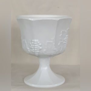 Vintage Indiana Glass Colony Grape Milk Glass Pedestal Compost Planter